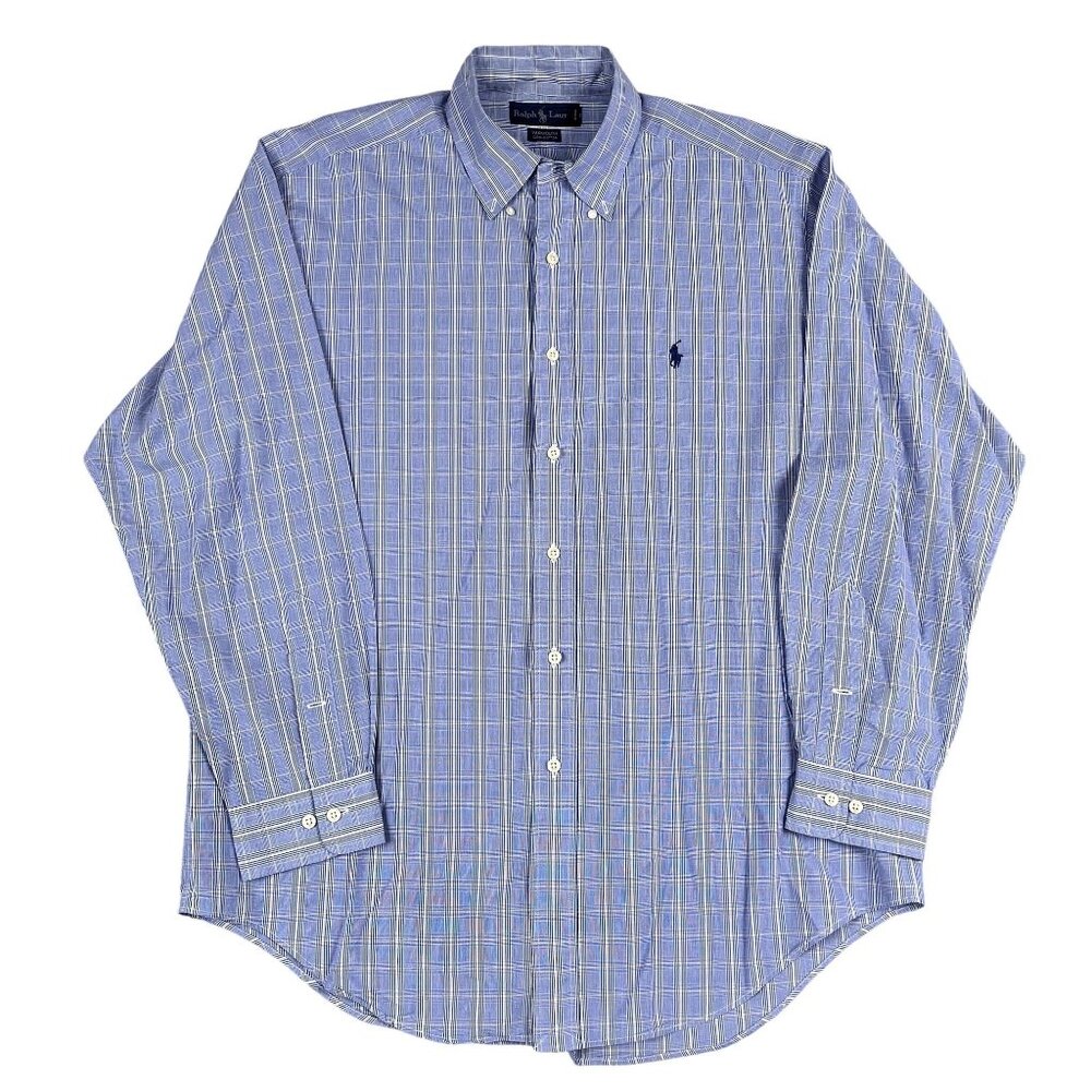 Ralph Lauren YARMOUTH Mens Blue Dress Shirt Sz 16 34/35